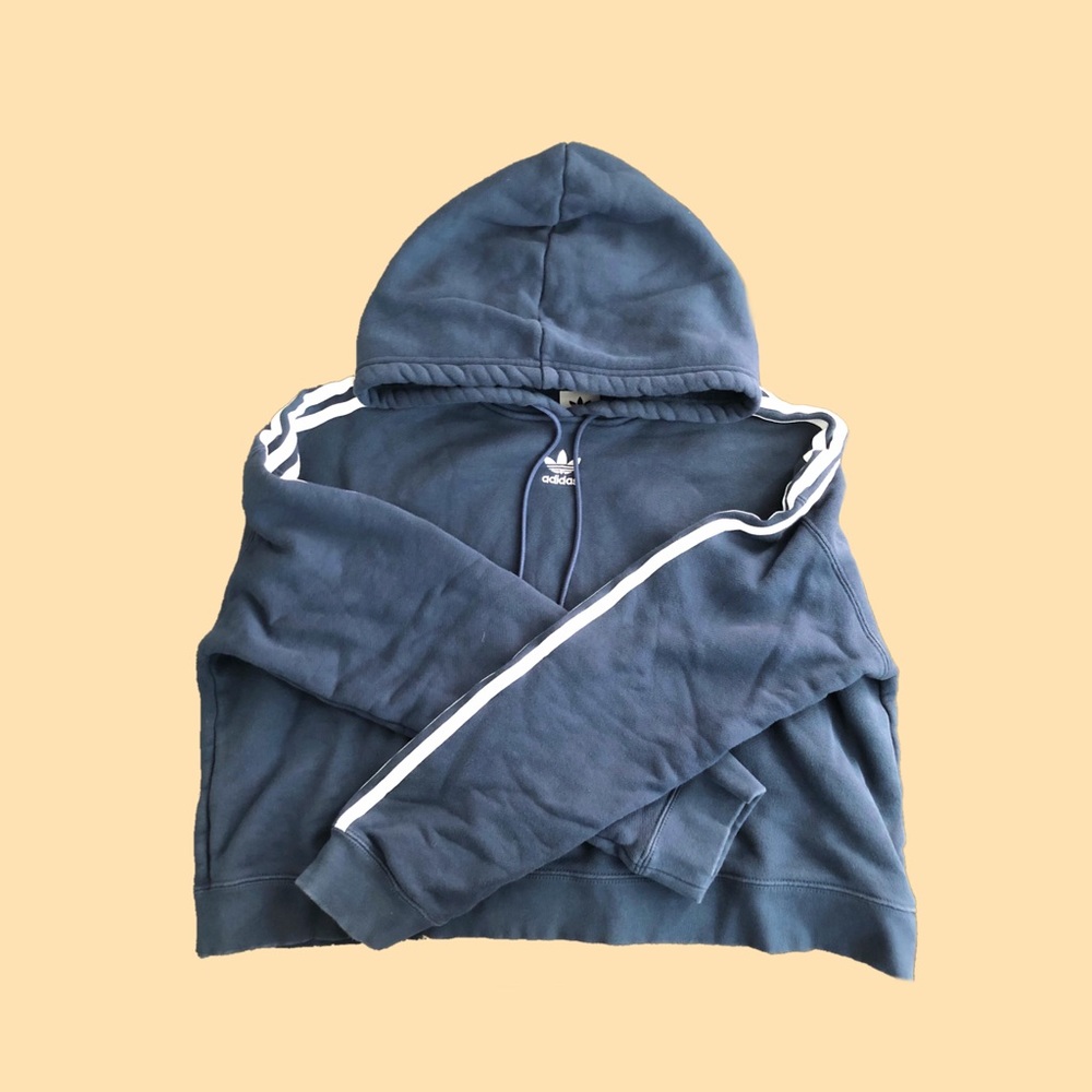 blue adidas hoodie crop top (striped)